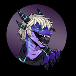 anthro blue_eyes claws fangs hair horn male open_mouth scales solo teeth tongue tongue_out ventral_scales white_hair scubrimama mythology grydir_dacanoor_(griffonki) dragon mythological_creature mythological_scalie scalie 1:1 headshot_portrait hi_res portrait