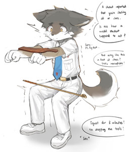 5_fingers accessory adolescent anthro blue_necktie bottomwear cane cheek_scar clothing corporal_punishment countershading crouching dialogue ears_down extended_arms eyebrows facial_scar fingers footwear fur gloves_(marking) grey_body grey_fur male markings motion_lines necktie offscreen_character paddle pants pivoted_ears raised_inner_eyebrows scar school_uniform shaking shirt shoes simple_background solo speech_bubble stress_position text topwear trembling uniform white_background white_bottomwear white_clothing white_footwear white_pants white_shirt white_shoes white_topwear yellow_eyes young young_anthro young_male laggy_(artist) kyle_(laggy) canid canine canis coyote mammal 2025 english_text hi_res