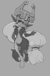 5_fingers accessory alternate_species anthro breasts crotch_tuft featureless_breasts featureless_crotch female fingers fluffy fluffy_tail furgonomics furrification fused_shadow headgear headgear_only jewelry looking_at_viewer markings medium_breasts mostly_nude mostly_nude_anthro mostly_nude_female ring short_stack small_waist tail tail_accessory tail_jewelry tail_ring text thick_thighs tuft wide_hipped_anthro wide_hipped_female wide_hips crombie nintendo the_legend_of_zelda twilight_princess midna wolf_midna canid canine canis hybrid imp mammal wolf 2025 2:3 absurd_res artist_name dated full-length_portrait greyscale hi_res monochrome portrait