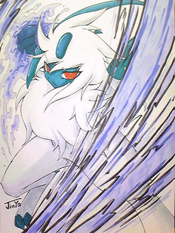 action_pose ambiguous_gender angry attack feral pose solo akabane_jin nintendo pokemon absol generation_3_pokemon pokemon_(species) 3:4