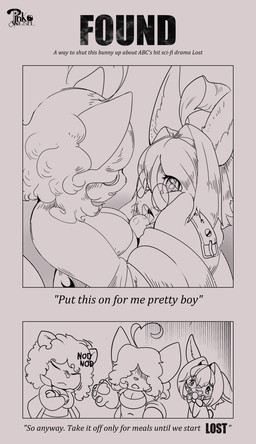 anthro ball_gag bare_shoulders big_breasts big_ears big_pawpads bodily_fluids bow_tie breasts clothing cowlick crying curly_hair deception dialogue female femboy gag gynomorph hair humor intersex jacket male male/female nodding pink_(pinkcynicism) saliva saliva_on_ball_gag saliva_on_tongue saliva_string short_hair tears topwear tube_top worship pinkcynicism lost_(series) lucky_bun domestic_cat felid feline felis hyena lagomorph leporid mammal rabbit absurd_res black_and_white comic hi_res monochrome