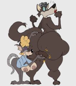 anthro balls barefoot big_breasts big_butt blonde_hair bottomless breasts brown_body butt canon_x_oc clothed clothing clothing_lift crossdressing crossdressing_male duo ear_piercing ear_ring feet female femboy genitals hair hair_curlers hand_on_butt holding_balls huge_butt lipstick makeup male male/female male_focus narrowed_eyes nipples nude nude_male overweight overweight_anthro overweight_male piercing ring_piercing shirt shirt_lift simple_background size_difference smelly smelly_balls smelly_butt smile tail tan_nipples topwear jodero fairy_tales little_red_hood moviefone big_bad_wolf canid canine canis mammal wolf hi_res