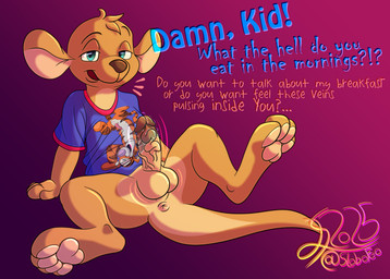 anthro anus_peek aroused_smile backsack balls bottomless clothed clothing dripp genitals humanoid_genitalia humanoid_penis male penis solo text young young_anthro young_male conditional_dnp lobofeo disney pooh's_adventures pooh's_hunny_hunt winnie_the_pooh_(franchise) roo_(winnie_the_pooh) tigger kangaroo macropod mammal marsupial absurd_res english_text hi_res