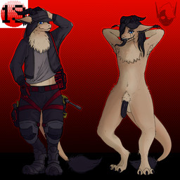 anthro armpit_tuft balls bedroom_eyes belt belt_harness biped black_hair black_nails black_tail_tuft checkered checkered_background clothing colored_nails ear_tuft fade_to_black fur futuristic_shoes genitals gloves hair half-erect handwear harness hat headgear headwear jacket knee_pads leg_harness logo male nails narrowed_eyes pattern_background penis power_tool presenting presenting_balls presenting_penis pubes red_background seductive simple_background solo tablet tail tail_tuft tan_body text tongue tongue_out tool_belt tool_pouch tools topwear tuft work_clothes randomaccessmech mythology st13_(badbunny3d) dragon furred_dragon furred_scalie mythological_creature mythological_scalie scalie 1:1 absurd_res artist_logo character_name hi_res model_sheet
