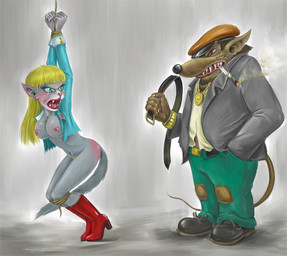 angry anthro areola arms_tied belt belting bodily_fluids boots bottomless bound breasts butt_slap clothed clothing corporal_punishment criminal crying duo female footwear gangster hands_tied high_heeled_boots high_heels humiliation jacket jacket_only legs_tied male male/female mostly_nude nipples nude nude_female open_clothing open_jacket open_topwear police police_badge police_officer police_uniform pubes pubes_exposed punishment shoes slap smoking smoking_pipe spank_marks spank_marks_on_ass spanked_butt spanking tears topwear topwear_only uniform gesperax domestic_cat felid feline felis mammal murid murine rat rodent