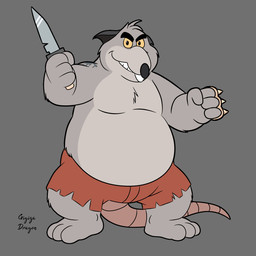 3_toes 4_fingers anthro belly big_belly black_nose bottomwear clothing feet fingers knife male overweight overweight_male shorts simple_background smile solo toes toony gigizadragon brok_the_investigator cowcat_games generic_rat_(brok_the_investigator) mammal murid murine rat rodent 1:1 2025 hi_res