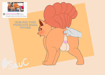 anal anal_fingering anal_fluids anus backsack ball_ring balls big_butt blush bodily_fluids butt dialogue disembodied_hand duo feral feral_penetrated fingering genitals male male_penetrated penetration perineum raised_tail rear_view simple_background solo_focus tail text tongue tongue_out onesaucydragon nintendo pokemon generation_1_pokemon pokemon_(species) vulpix absurd_res english_text flat_colors hi_res reference_image