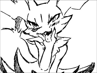 1-bit :3 ambiguous_anthro ambiguous_gender anthro arm_tuft big_tail biped blush blush_lines cheek_tuft chest_tuft claws cunnilingus_gesture facial_tuft finger_claws front_view gesture hip_tuft inner_ear_fluff leaning leaning_forward looking_at_viewer narrowed_eyes nude_ambiguous nude_anthro object_in_tail open_:3 shoulder_tuft simple_background solo stick stick_in_tail suggestive suggestive_gesture tail tongue tongue_out tuft white_background aka_leopard nintendo pokemon braixen canid generation_6_pokemon mammal pokemon_(species) 2020 4:3 aliasing binary_drawing black_and_white digital_drawing_(artwork) digital_media_(artwork) half-length_portrait monochrome portrait