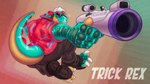 3_toes 5_fingers anthro backwards_hat blue_markings body_hair boots bottomwear brown_body brown_hair chest_hair claws clothing collared_shirt controller dorag eyewear facial_hair feet fingers footwear game_controller gesture glasses gradient_background green_body green_markings gun hair hand_gesture hat headgear headwear holding_gun holding_object holding_ranged_weapon holding_weapon in_the_air jumping male markings motion_lines muscular muscular_anthro muscular_male nintendo_controller pants pattern_clothing pattern_shirt pattern_topwear paw_shoes pointing pointing_at_viewer pointing_gun pointing_gun_at_viewer ranged_weapon red_clothing red_shirt red_spikes red_topwear scale_markings scales shirt shoes sideburns simple_background solo spiked_tail spikes spikes_(anatomy) sunglasses super_scope sweatpants tail text toe_claws toes topwear weapon white_clothing white_hat white_headwear yellow_eyes trick_rex nintendo splatoon super_nintendo trick_rex_(character) dinosaur prehistoric_species reptile scalie theropod tyrannosaurid tyrannosauroid tyrannosaurus tyrannosaurus_rex 16:9 4k absurd_res hi_res signature widescreen