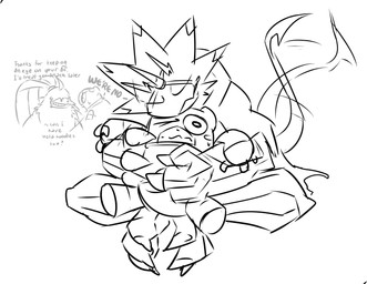 angry anthro group hug humor male male/male size_difference stinger stinger_tail tail text trio zackamperez bandai_namco digimon digimon_ghost_game angoramon digimon_(species) espimon gulusgammamon scalie english_text hi_res monochrome