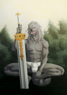 anthro athletic blade bottomwear bulge clothing crouching fangs feet fingers fur grey_body hair looking_at_viewer male muscular muscular_male nipples open_mouth pecs purple_eyes scar scars_all_over solo spreading tail teeth tongue underwear sammaeel elden_ring fromsoftware blaidd_(elden_ring) canid canine canis mammal wolf hi_res