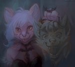 anthro blep duo female holidays lamp lantern magic open_mouth tongue tongue_out dzmaylon halloween dante_kinkade luna_(dantekinkade) canid canine canis domestic_cat felid feline felis mammal wolf hi_res