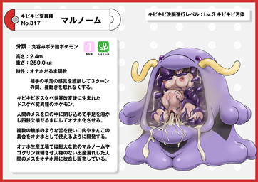 bodily_fluids border breasts cum female female_prey genital_fluids genitals nipples pokedex pokedex_entry pokedex_number red_border simple_background text vore vulva white_background nikunigushii nintendo pokemon generation_3_pokemon human mammal pokemon_(species) swalot absurd_res hi_res japanese_text translation_request