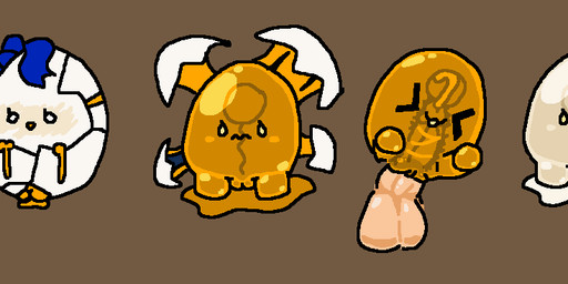 >w< blue_bow_ribbon blush bodily_fluids cracked_egg cracking_egg cum cum_absorption cum_in_food cum_in_goo cum_in_vagina cum_inside cum_pool dot_eyes duo egg egg_yolk eggshell female food genital_fluids internal internal_vaginal leaking leaking_cum male male/female orange_blush penetration simple_eyes translucent translucent_body vaginal vaginal_penetration white_body yellow_body yolka tenga_(yolka) food_creature human mammal waddling_head sequence