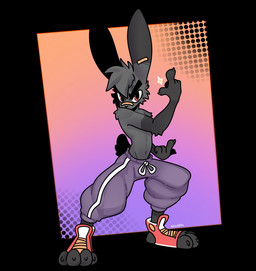 anthro band-aid band-aid_on_face band-aid_on_nose bandage bandage_on_face bandage_on_nose black_body black_fur bottomwear cheek_tuft clothed clothing facial_tuft footwear fur grey_body grey_fur male multicolored_body multicolored_fur pants paw_shoes shoes solo sweatpants toeless_footwear toeless_shoes topless topless_anthro topless_male tuft two_tone_body two_tone_fur xing1 nick_(xing1) lagomorph leporid mammal rabbit hi_res