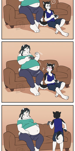 anthro belly belly_rub belly_rub_request big_belly black_body black_fur blue_clothing blue_shirt blue_topwear blush bottomwear brown_eyes clothing controller duo eyewear female fetal_movement fur furniture game_controller gaming glasses hand_behind_head hand_on_hand highlights_(coloring) hugging_belly male multicolored_body multicolored_fur navel on_sofa pants playing_video_game pregnant pregnant_anthro pregnant_female shirt shorts sitting sitting_on_ground sitting_on_sofa smile sofa tail topwear turquoise_shirt two_tone_body two_tone_fur wearing_glasses white_body white_fur yellow_eyes randomgirl1265 frysta_caalin steven_jmal alaskan_malamute bear canid canine canis domestic_dog mammal nordic_sled_dog polar_bear spitz ursine absurd_res hi_res long_image tall_image