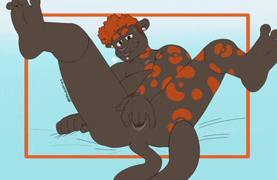 anal anal_masturbation anthro bed black_body black_fur blue_background blush bodily_fluids breathing brown_eyes butt ear_piercing eyebrows facial_piercing fingering fingering_self flesh_tunnel full_body_tattoo fur furniture gauged_ear grabbing_sheets hair labret_piercing legs_up lip_piercing looking_at_viewer lying male masturbation on_back on_bed piercing presenting presenting_hindquarters red_hair simple_background smile solo sweat tattoo whisker_spots p_rindustries gale_(p_rindustries) felid mammal pantherine 2023 hi_res signature