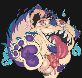 4_toes anthro arm_over_head armpit_hair balls beard belly belly_mouth big_balls big_belly big_nipples body_hair chest_tuft claws digit_ring facial_hair facial_piercing feet fire foot_focus genitals hand_on_belly jewelry leaking_penis low-angle_view male moobs nipple_piercing nipple_ring nipples nose_piercing overweight overweight_male penis piercing pubes raised_arm ring ring_piercing saggy_balls septum_piercing smile tail toe_claws toe_ring toes tongue tongue_out tuft enbooka juergen canid canine canis domestic_dog mammal nordic_sled_dog samoyed spitz hi_res