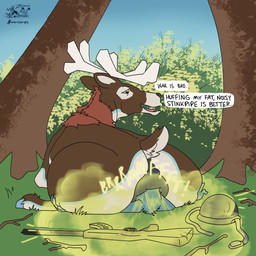 ambiguous_gender anal anal_penetration animal_genitalia anthro anthro_on_feral antlers anus anus_focus armor asphyxiation bestiality big_anus big_butt blue_accents blue_body blue_eyes blue_fur blue_stripe blush bodily_fluids body_worship brown_body brown_fur bubble_butt butt butt_crush butt_focus butt_grab butt_smother butt_sniffing butt_squish butt_worship clothing countershade_butt countershading day deep_rimming detailed_background dialogue dominant dominant_feral dominant_male drooling duo face_in_ass facesitting fart fart_cloud fart_fetish farting_on_another farting_on_face feral fluffy forced forest from_behind_position fur fur_tuft gas genitals glistening glistening_genitalia grass gun half-closed_eyes hand_on_butt head_between_buttocks headgear headwear heart_symbol helmet helpless hooves horn huge_anus huge_butt immobilization interspecies larger_dom larger_feral larger_male logo looking_at_another looking_at_partner looking_back looking_back_at_another looking_down looking_pleasured lying male male/ambiguous male_on_bottom markings mount multicolored_body multicolored_fur musk musky_butt narrowed_eyes nature nature_background neck_tuft nose_to_anus nub_tail nude on_back on_bottom on_front on_ground on_top onomatopoeia open_mouth oral outside outside_sex overweight overweight_feral penetration pinned pinned_to_ground plant presenting presenting_anus presenting_hindquarters puckered_anus puffy_anus quadruped raised_tail ranged_weapon rear_view red_body red_fur rifle rimming saliva seductive sex short_tail shrub simple_background sitting sitting_on_another size_difference smaller_ambiguous smaller_male smelly smelly_anus smelly_butt smile smothering sniffing snout_fuck solo_focus sound_effects speech_bubble spread_anus spread_butt spreading squeezing squish submissive submissive_ambiguous submissive_male sweat sweaty_anus sweaty_butt sweaty_genitalia tail tail_markings tail_tuft talking_feral talking_to_another tan_body tan_fur teasing text thick_thighs tongue tongue_out trapped tree tuft tufted_fur weapon wide_hips wood zaverose zav avian bear bird canid canine canis cervine deer mammal new_world_deer white-tailed_deer 1:1 absurd_res artist_logo colored digital_drawing_(artwork) digital_media_(artwork) english_text flat_colors hi_res signature watermark