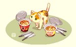 ambiguous_gender chopsticks detailed_food feral food green_eyes instant_noodles noodles paws quadruped raised_tail solo tail moawling cc-by-nc-nd creative_commons calico_cat domestic_cat felid feline felis mammal detailed digital_media_(artwork) pixel_(artwork)