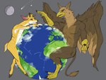 abs anthro antlers beak brown_body brown_eyes claws duo earth feathered_wings feathers feet female finger_claws fur giga horn macro macro_anthro macro_female macro_male male moon muscular muscular_anthro muscular_male nude open_mouth pecs planet planet_dwarfing simple_background smile space star tail terra_macro toe_claws toes universe wings ohohflamethrower mythology carpo avian deer gryphon mammal mythological_avian mythological_creature 4:3