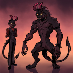 after_transformation anthro armband before_and_after bottomwear claws clothed clothing collar crotch_tuft digitigrade facial_piercing featureless_crotch footwear fur glowing glowing_eyes gradient_background hands_behind_back horn male muscular muscular_male nipple_piercing nipples no_pupils nose_piercing nude pants piercing red_clothing red_shirt red_topwear shirt shoes simple_background smile solo spade_tail spiked_armband spiked_collar spikes suit tail topwear tuft maxspite mythology canid canid_demon canine demon hellhound mammal mythological_canine mythological_creature werecanid werecanine werecreature werewolf 1:1 2025 hi_res