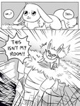 2019 2_panel_comic ambiguous_gender black_and_white black_text cloud comic day dialogue digital_media_(artwork) eevee ellipsis english_text exclamation_point feral flavia-elric fluffy fluffy_tail fur generation_1_pokemon getting_up grass lying monochrome neck_tuft nintendo on_front on_ground open_mouth outside plant pokemon pokemon_(species) pokemon_mystery_dungeon quadruped questioning_ellipsis sea sky solo speech_bubble spike_chunsoft standing tail talking_to_self text tuft water yelling