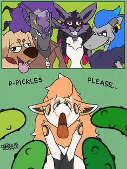 anthro anthro_on_anthro food group male pickle_(food) shitpost toony doodledoggy nintendo pokemon bino_(character) kibo_(kibokishimo) nate_(cobrakai) canid canine canis domestic_dog generation_4_pokemon generation_5_pokemon generation_7_pokemon generation_8_pokemon hisuian_form hisuian_zoroark legendary_pokemon lucario mammal pokemon_(species) regional_form_(pokemon) zeraora zoroark 3:4 absurd_res hi_res meme