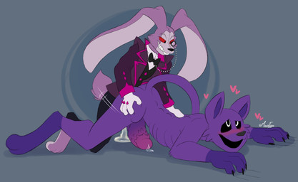 anal anal_penetration anthro black_sclera blush bodily_fluids bow_tie claws clothing cum duo erection eyewear genital_fluids genitals glans heart_symbol male male/male monocle nude open_mouth penetration penile penile_penetration penile_spines penis penis_in_ass precum purple_body red_sclera sex simple_background size_difference suit tail mandyfoxy mob_entertainment poppy_playtime smiling_critters catnap_(poppy_playtime) domestic_cat felid feline felis lagomorph leporid mammal rabbit 2026 hi_res