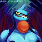 anthro breasts female grin nipples non-mammal_breasts nude smile solo gasmask_(artist) nintendo pokemon amphibian generation_4_pokemon pokemon_(species) toxicroak 1:1 bust_portrait portrait