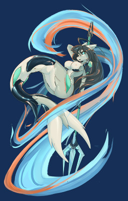 anthro big_breasts breasts butt female fin latex machine solo split_form shanher botmer aquatic fish merfolk robot shark absurd_res alpha_channel hi_res
