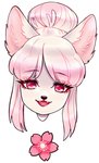 anthro black_nose female fur hair hair_bun open_mouth pink_eyes pink_hair solo white_body white_fur lizombie sakura_d._lyall canid canine canis mammal wolf digital_media_(artwork) hi_res shaded