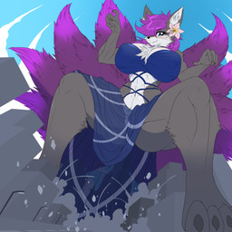 abs anthro big_breasts bikini biped breasts building building_destruction city clothed clothing destruction feet female female_anthro fur hair looking_at_viewer low-angle_view macro macro_anthro macro_female outside solo swimwear tail toes translucent two-piece_swimsuit worm's-eye_view mirapony asian_mythology east_asian_mythology mythology aria_(silentfan42) canid canine fox fox_spirit mammal 1:1 absurd_res colored digital_media_(artwork) hi_res