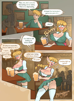 bar bartender beer_mug big_breasts blonde_hair blush braided_hair breast_growth breasts camel_toe chair clothing dialogue dress ear_expansion expansion female furniture gender_transformation green_clothing green_dress green_eyes green_shirt green_topwear group growth hair human_to_humanoid humanoid_pointy_ears identity_death inside male mtf_transformation nipples not_furry open_mouth pointy_ears reality_shift shirt short_hair smile solo_focus species_transformation standing table text topwear transformation beingobscene elf human humanoid mammal 2025 absurd_res comic digital_media_(artwork) english_text hi_res url
