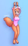 anthro bdsm bondage bound breasts clothing countershading cuff_(restraint) female gag lying on_back one-piece_swimsuit restraints solo swimwear tape tape_gag creamgag disney robin_hood_(disney) maid_marian canid canine fox mammal red_fox true_fox hi_res