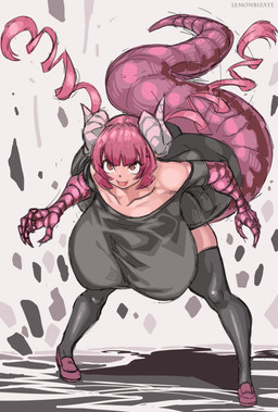 bent_over big_breasts breasts claws clothing female hair hanging_breasts horn huge_breasts legwear pink_eyes pink_hair segmented_tail shortstack solo tail thick_tail thick_thighs thigh_highs lemonbizate miss_kobayashi's_dragon_maid mythology ilulu animal_humanoid dragon dragon_humanoid horned_humanoid humanoid mythological_creature mythological_scalie scalie tailed_humanoid hi_res
