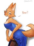 big_breasts blush breasts clothed clothing dress eyebrow_piercing facial_piercing female fur furgonomics legwear looking_at_viewer orange_body orange_fur piercing simple_background smile solo stockings tail text whitebird447 dreamworks the_bad_guys diane_foxington canid canine fox mammal digital_media_(artwork) hi_res