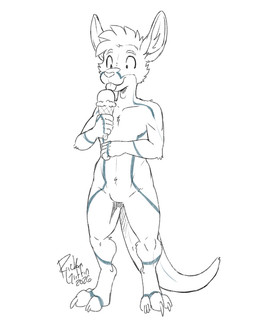 anthro blep dessert digitigrade food ice_cream ice_cream_cone male nude smile solo tongue tongue_out rick_griffin kangaroo macropod mammal marsupial 2026 sketch