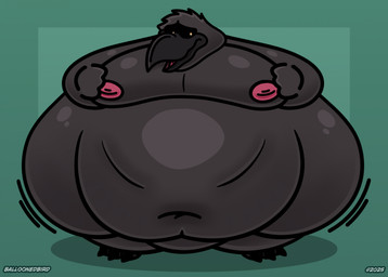 3_toes 4_fingers anthro avian_feet beak belly big_belly black_beak black_body black_talons copyright_symbol deep_navel feet fingers green_background head_tuft huge_belly hyper hyper_belly male moobs morbidly_obese morbidly_obese_anthro morbidly_obese_male navel nipples non-mammal_nipples obese obese_anthro obese_male open_beak open_mouth orange_eyes overweight overweight_anthro overweight_male pink_nipples pink_tongue simple_background solo standing symbol toes tongue tuft wide_hips balloonedbird tuba_(balloonedbird) avian bird corvid corvus_(genus) crow oscine passerine 2025 hi_res shaded