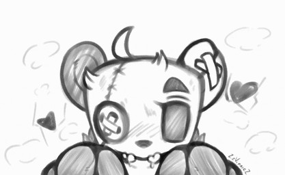 anthro areola bear_plushie breasts button_(fastener) button_eyes duo eyebrows fellatio female genitals heart_symbol humanoid_genitalia humanoid_penis nipples oral penile penis plushie sex stitch_(sewing) vein veiny_penis zzvinniezz animate_inanimate human living_plushie mammal 2026 animated