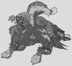 4_toes andromorph andromorph/female andromorph_anthro annoyed anthro anthro_on_anthro big_breasts big_clitoris bovid_horn breasts caprine_horn claws clenched_teeth clitoral_hood clitoris dominant dominant_female duo feet female female_anthro fur genitals grey_body grey_fur hair hand_on_another's_pussy hand_on_vulva hindpaw horn intersex intersex/female intersex_anthro leg_grab long_hair markings nude nude_andromorph nude_female open_mouth open_smile paws ponytail ram_horn restraints sharp_teeth smile striped_body striped_fur striped_markings striped_tail stripes tail tail_markings teeth toe_claws toes vulva wrists_to_ankles tritscrits canid canine canis felid mammal pantherine wolf greyscale hi_res monochrome trans_(lore) trans_man_(lore)