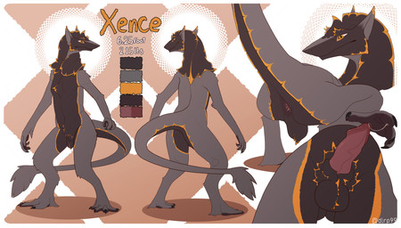 ambiguous_fluids animal_genitalia anthro anus backsack balls butt claws crouching fur genitals male penis presenting presenting_anus presenting_hindquarters presenting_penis rear_view sheath simple_background solo standing tail text dlrp99 sergal absurd_res colored english_text hi_res model_sheet signature