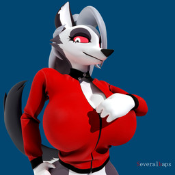 anthro big_breasts breasts cleavage clothed clothing female hair huge_breasts jacket looking_at_viewer nipple_outline pantsless provocative red_sclera smile solo topwear unzipped white_hair zipper severalbaps aeridiccore_(modeler) hellaverse helluva_boss mythology loona_(helluva_boss) canid canid_demon canine demon hellhound mammal mythological_canine mythological_creature 1:1 3d_(artwork) absurd_res digital_media_(artwork) hi_res