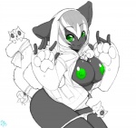 anthro bell big_breasts black_body black_fur breasts clothed clothing cosplay costume female feral fur golt green_eyes green_nipples hoodie kemono nipples open_clothing open_hoodie open_topwear panties panties_down partially_clothed paws solo tail topwear underwear underwear_down unzipped zipper niis arc_system_works blazblue niis_(character) taokaka domestic_cat felid feline felis hybrid koala mammal marsupial vombatiform