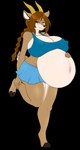 anthro belly big_belly black_hooves black_nose bottomwear braided_hair clothed clothing female fur hair hooves horn miniskirt multicolored_body multicolored_fur nipple_outline pregnant pregnant_anthro pregnant_female skirt solo tail tail_over_skirt yellow_horn suika-x antelope bovid gazelle mammal hi_res