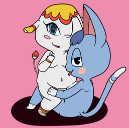 bedroom_eyes blue_body blue_eyes breasts duo female female/female interspecies looking_at_viewer narrowed_eyes nude pink_background proboscis_(anatomy) seductive semi-anthro simple_background slightly_chubby smile straddling tongue tongue_out trunk_(anatomy) white_body four-pundo animal_crossing nintendo margie_(animal_crossing) rosie_(animal_crossing) domestic_cat elephant elephantid felid feline felis mammal proboscidean 2018 digital_media_(artwork)