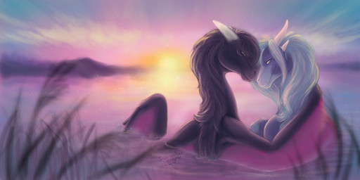 bat_wings black_body black_fur black_mane blue_body blue_eyes blue_fur blue_mane blue_wings detailed_background duo evening eye_contact female feral fur grass grey_body grey_fur half-closed_eyes happy horn hug intimate lake landscape long_mane looking_at_another love male mane membrane_(anatomy) membranous_wings mountain narrowed_eyes nature outside pink_wings plant purple_sky purple_wings red_wings romantic romantic_ambiance romantic_couple sitting sky smile sun sunset tender using_wings warm water wet wing_hug wings samantha-dragon mythology dreit samantha_(samantha-dragon) dragon mythological_creature mythological_scalie scalie 2016 2:1 digital_media_(artwork) female_(lore) male_(lore)