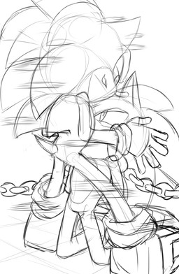 anthro bound chain chained clothing duo footwear gloves grin hands_behind_back handwear head_grab kneeling looking_at_another male male/male shoes smile square_crossover standing kalk427 sega sonic_the_hedgehog_(series) sonic_the_hedgehog eulipotyphlan hedgehog mammal hi_res monochrome sketch