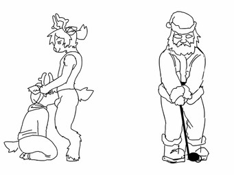 anthro balls bangs bottomless butt casual_nudity casual_sex clothed clothing duo erection exhibitionism fellatio fur genitals golf golf_ball golf_club group hair holidays humor intersex male male/male male_penetrating oral penetration penile penis ponytail public public_sex sex side_view simple_background smile sport tail topwear trio white_background conditional_dnp furward_thinker a_deer_is_sucking_off_another_deer christmas comet_(furward_thinker) rudy_(furward_thinker) santa_claus deer human mammal 2025 2d_animation animated black_and_white digital_media_(artwork) meme monochrome portrait short_playtime sound brother_(lore) brothers_(lore) incest_(lore) sibling_(lore) trans_(lore) trans_man_(lore)