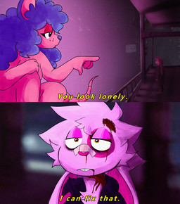 ambiguous_gender anthro bandage blood bodily_fluids cosplay crossover_cosplay duo female fluffy nosebleed ramenoodlz blade_runner_2049 guy_(ramenoodlz) kubi_(ramenoodlz) lagomorph leporid mammal murid murine rabbit rat rodent crossover hi_res meme shaded